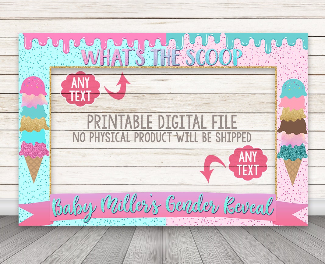 Whats the scoop Photo Booth Frame Ice Cream Gender Reveal Photo Booth Selfie Prop Cutout Whats the Scoop