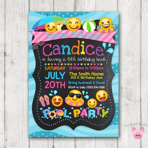 Printable Emoji Pool Party Party Invitation, Swim Party Emoji invitations, Emoji Birthday Invitation, Emoji Swimming Birthday Invitations