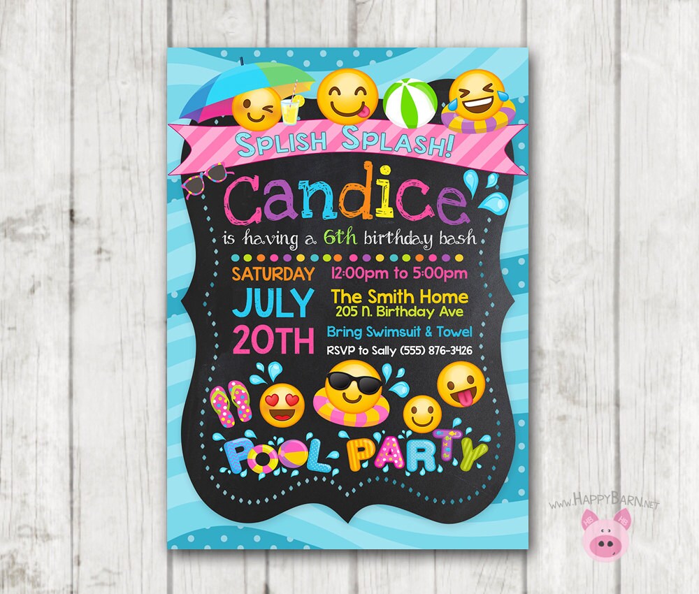 Printable Emoji Pool Party Party Invitation Swim Party Emoji Etsy