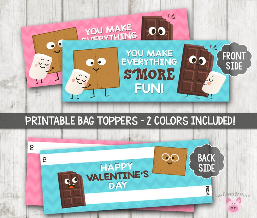 Printable S'mores Treat Bag Toppers, Smores Valentine Bag Toppers ...