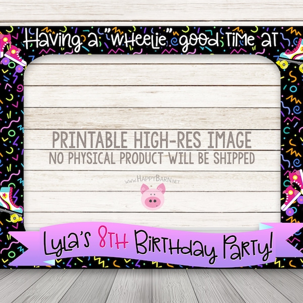 PRINTABLE Roller Skate Photo Booth Frame, Rollerskate Birthday Photobooth Frame, Rollerskating Party Photo Booth, Skating Neon Glow Party