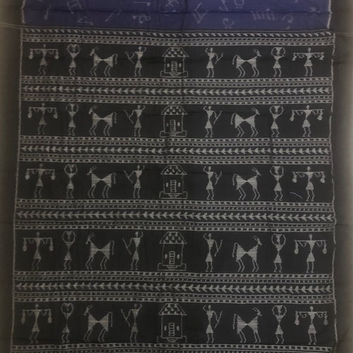 Musical notes theme Odisha Handloom Cotton Ikat saree shops without blouse piece