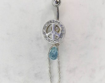 Belly button piercing Peace with light blue Topaz