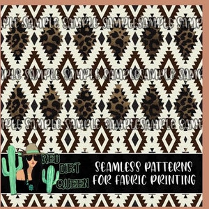 May include: A seamless pattern featuring a brown and white geometric design with leopard print accents. The pattern is labelled "Seamless Patterns for Fabric Printing".