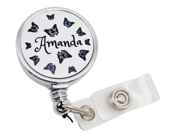 Butterfly Personalised Retractable Badge Reel, Retractable Nurse Id Reel, Midwives Id Clip, Doctor Retractable Id holder,  Butterflies