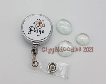 Personalised Lily Retractable badge reel, Retractable Nurse, Doctor, Midwife, Teacher Id holder, Lily Id Badge Holder