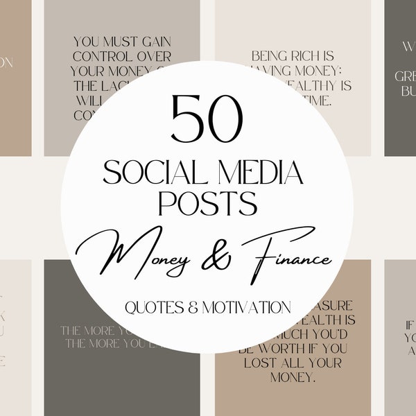 50 Money & Personal Finance Social Media Images - Motivational Quotes Instagram Images - Fully Editable in Canva - Aesthetic Beige Images