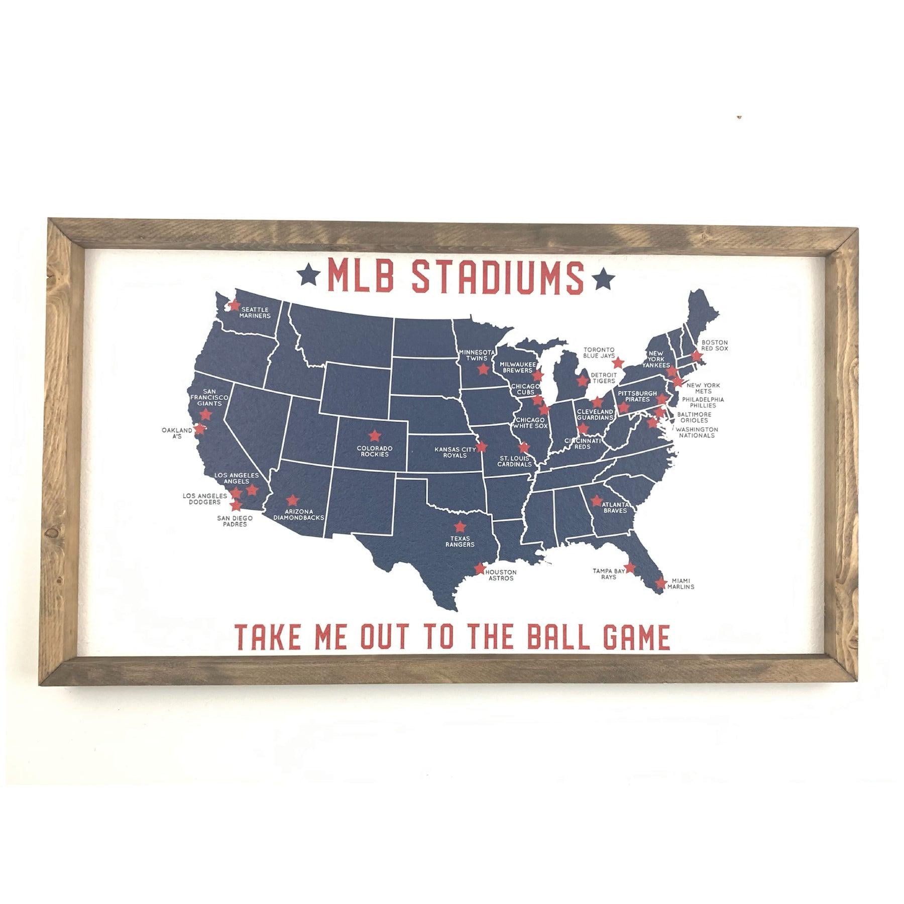 MLB Stadium Map Pinboard - Framed Map - Map Pinboard