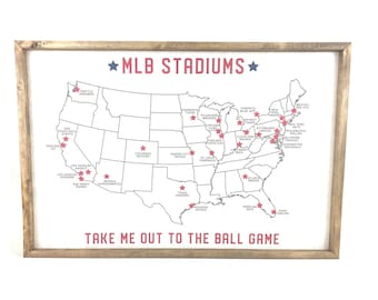 MLB Stadium Map Pinboard - Framed Map - Map Pinboard - Stadiums Map