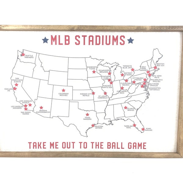 MLB Stadium Map Pinboard - Framed Map - Map Pinboard - Stadiums Map