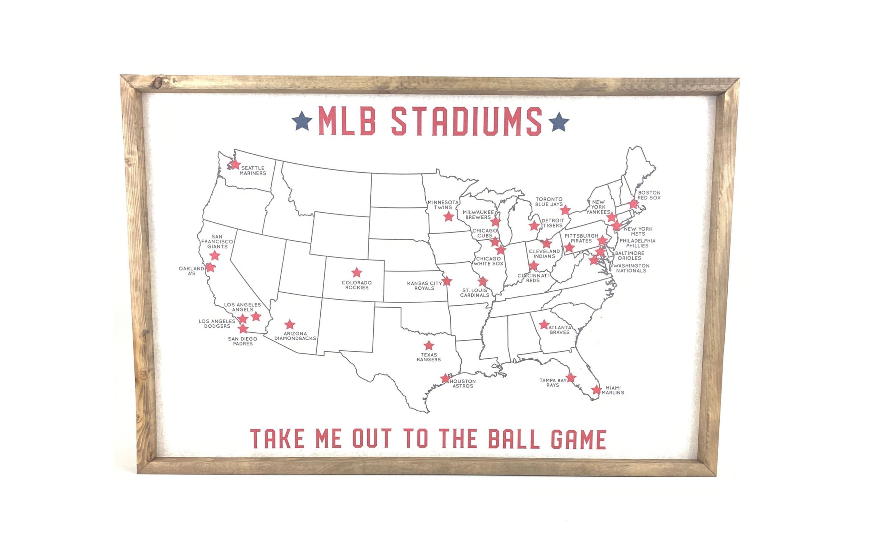MLB Stadium Map Pinboard - Framed Map - Map Pinboard