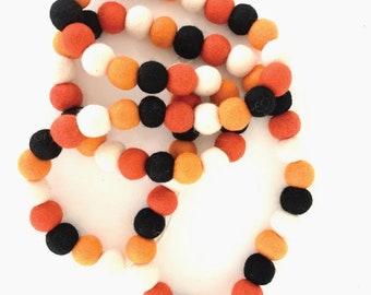 Halloween Felt Ball Garland orange black white