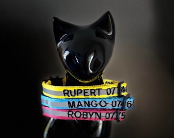 Personalized Cat Collar Custom Kitten Collar Pet Breakaway Buckle Reflective Strip Warning Bell Highway Road Safety.