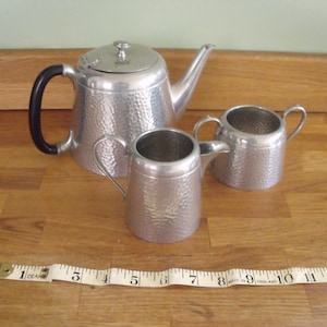 A charming Argent Hammered Pewter English Made tea set 1930s