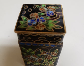 Green Cloisonn\u00e9 jewelry Trinket box with Cherry Blossom hand painted