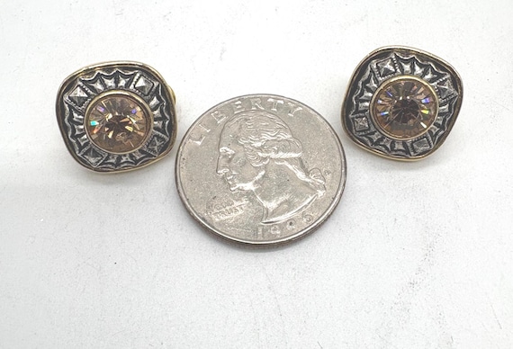 Solid Citrine Rhinestone Silver Plated Accent Gol… - image 2