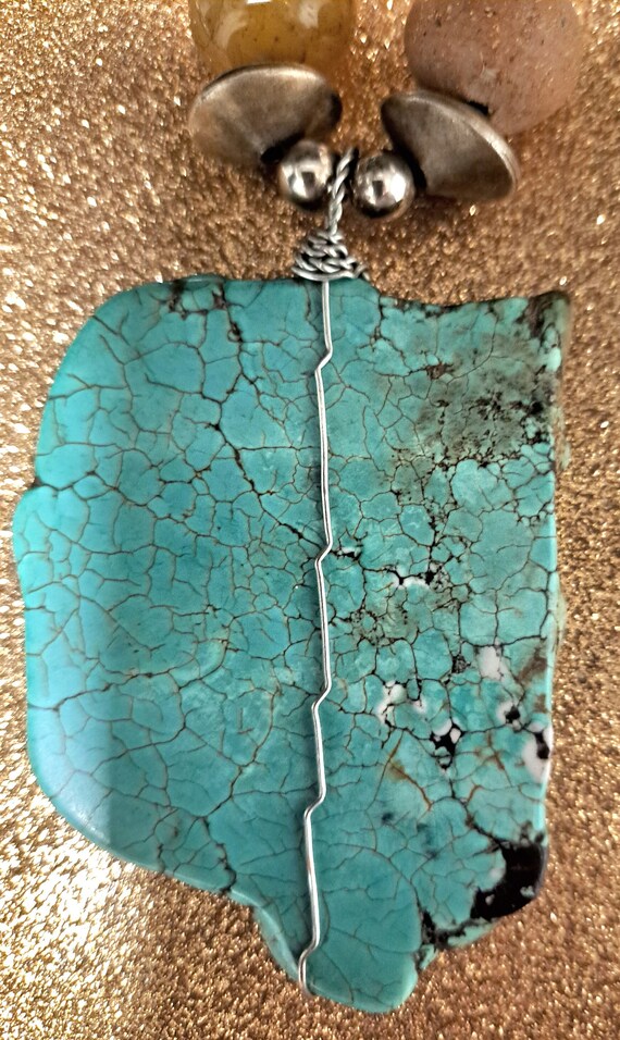 Native American Indian Turquoise Slab With Antiqu… - image 6