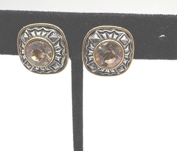 Solid Citrine Rhinestone Silver Plated Accent Gol… - image 1