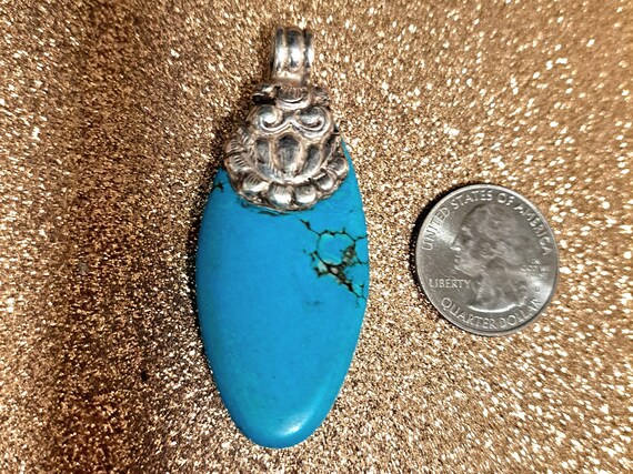 Turquoise with Silver Lizard Alligator Vintage Pe… - image 3