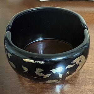 Black With Gold Flecks Designs on Hinged Vintage Bangle Bracelet