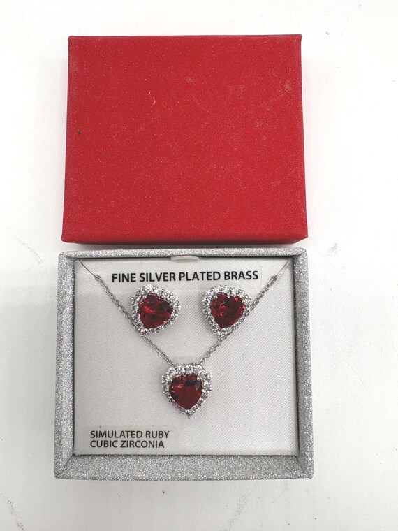NOS Red Ruby Crystal Clear Rhinestones Hearts Vin… - image 1