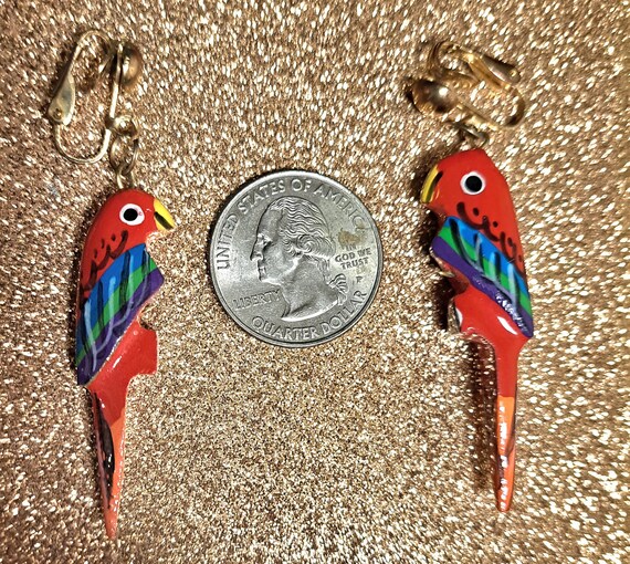 Red Parrots Vintage Clip On Earrings - image 2