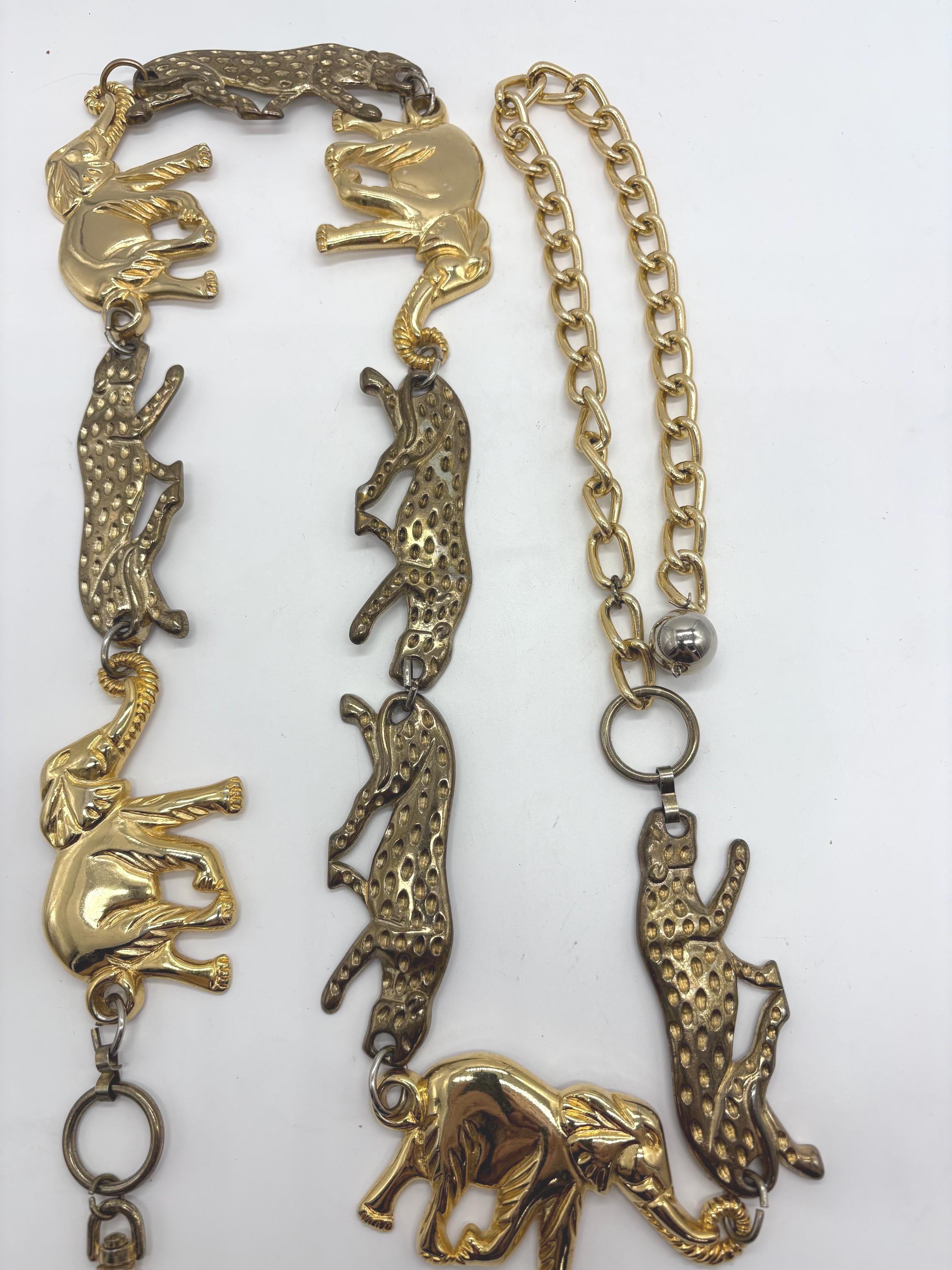 Elephants and Cats Gold Plated Vintage Belt