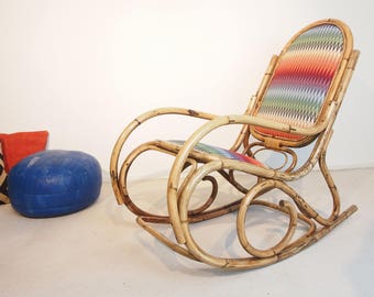 Vintage mid century rattan wicker chair in Boho style