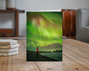 Iceland Greeting Card • Aurora Borealis above Hvannadalshnjúkur