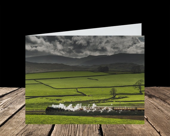 Sir Nigel Gresley passes The Lake District, West Coast Main Line, Cumbria - Greeting Card