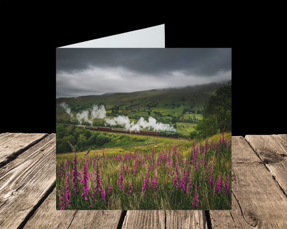 35018 British India Line powers through Mallerstang, Settle-Carlisle Railway - Greeting Card