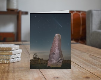 Vale of Eden Greeting Card • Comet Tsuchinshan–ATLAS over Long Meg