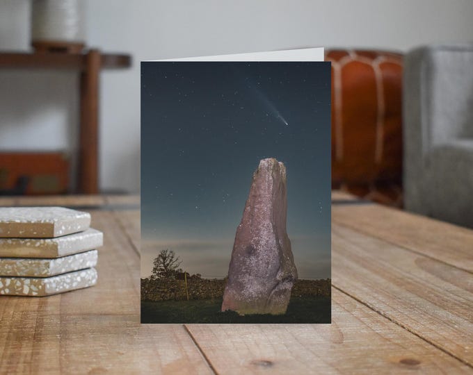 Vale of Eden Greeting Card • Comet Tsuchinshan–ATLAS over Long Meg