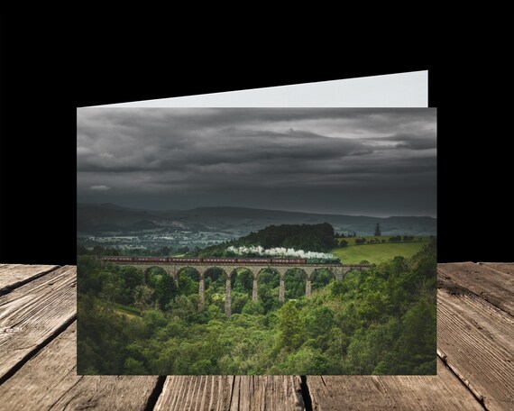 Flying Scotsman crosses Smardale Viaduct, Settle-Carlisle Railway - Greeting Card
