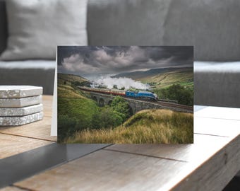 Settle & Carlisle Railway Greeting Card • Sir Nigel Gresley passes Ais Gill Viaduct