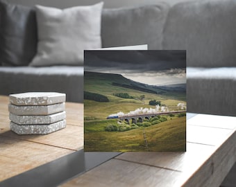 Settle & Carlisle Railway Greeting Card • Sir Nigel Gresley crosses Lunds Viaduct