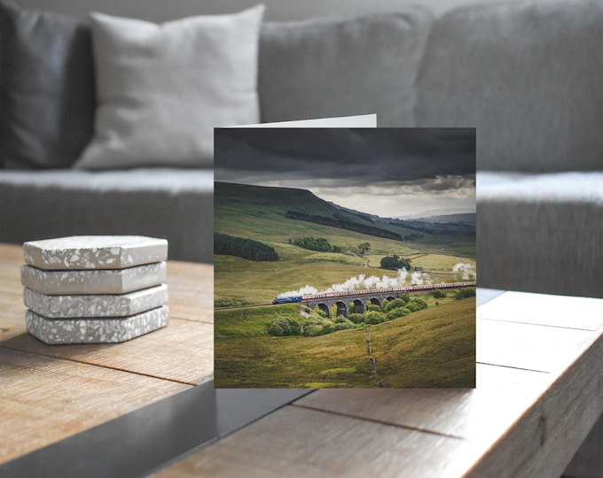 Settle & Carlisle Railway Greeting Card • Sir Nigel Gresley crosses Lunds Viaduct