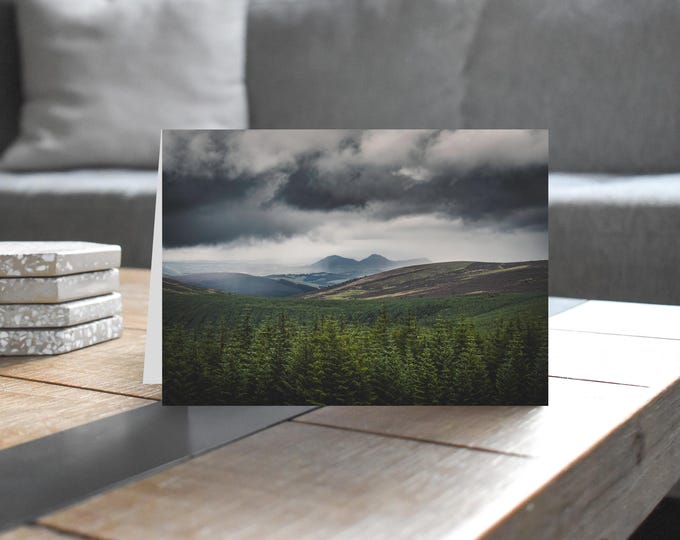 Scotland Greeting Card • Eildon Hills from Traquair Forest
