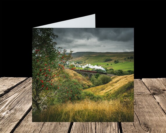 Alberta crosses Ais Gill Viaduct, Settle-Carlisle Railway - Greeting Card