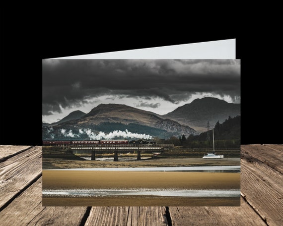45690 Leander crosses the River Mite, Cumbrian Coast Line, Lake District - Greeting Card