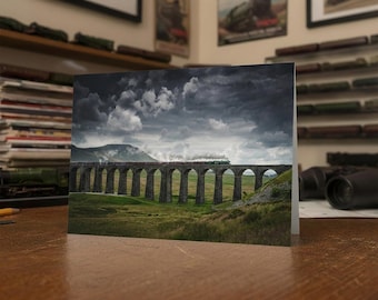 Settle & Carlisle Railway Greeting Card • Flying Scotsman powers over Ribblehead Viaduct