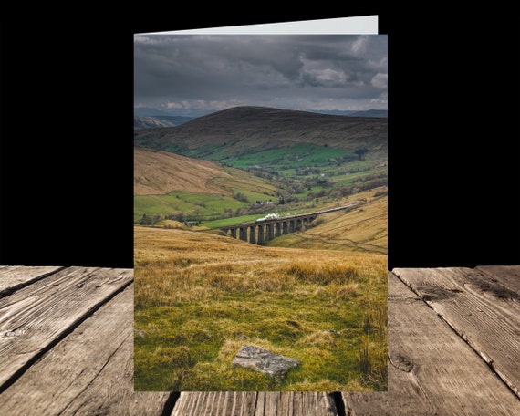 Aye Gill Pike beyond Arten Gill Viaduct, Settle-Carlisle Railway - Greeting Card