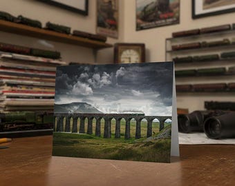 Settle & Carlisle Railway Greeting Card • Flying Scotsman powers over Ribblehead Viaduct