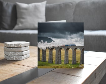 Settle & Carlisle Railway Greeting Card • Sir Nigel Gresley crosses Ribblehead Viaduct