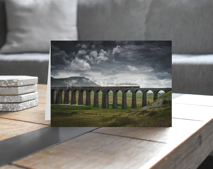 Settle & Carlisle Railway Greeting Card • Flying Scotsman powers over Ribblehead Viaduct