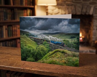 Settle & Carlisle Railway Greeting Card • Blue Peter passes Ais Gill