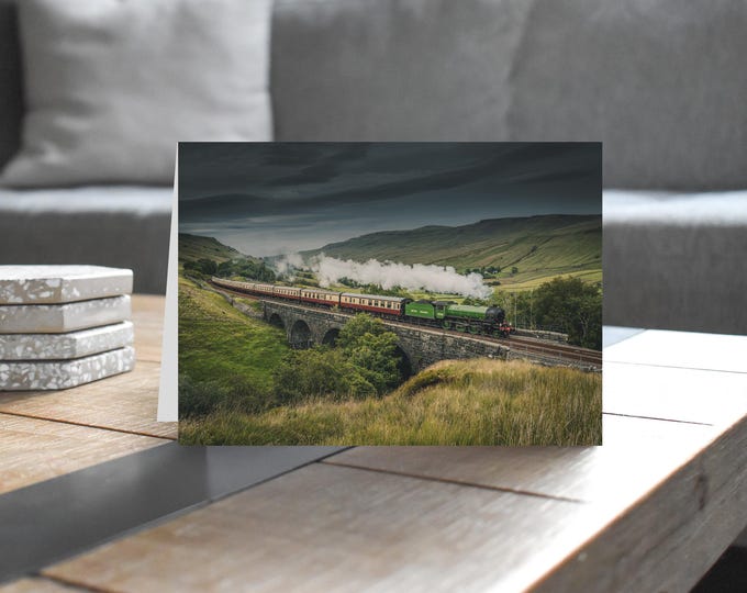 Settle & Carlisle Railway Greeting Card • Mayflower crosses Ais Gill Viaduct