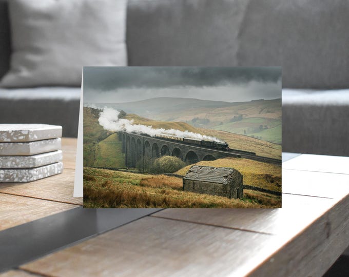 Settle & Carlisle Railway Greeting Card • Clun Castle crosses Arten Gill Viaduct