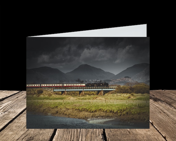 34046 Braunton crosses Irt Viaduct, Cumbrian Coast Line, Lake District - Greeting Card