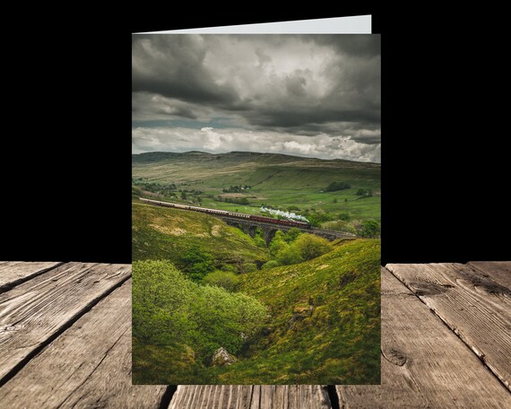 6201 Princess Elizabeth crosses Ais Gill Viaduct, Settle-Carlisle Railway - Greeting Card